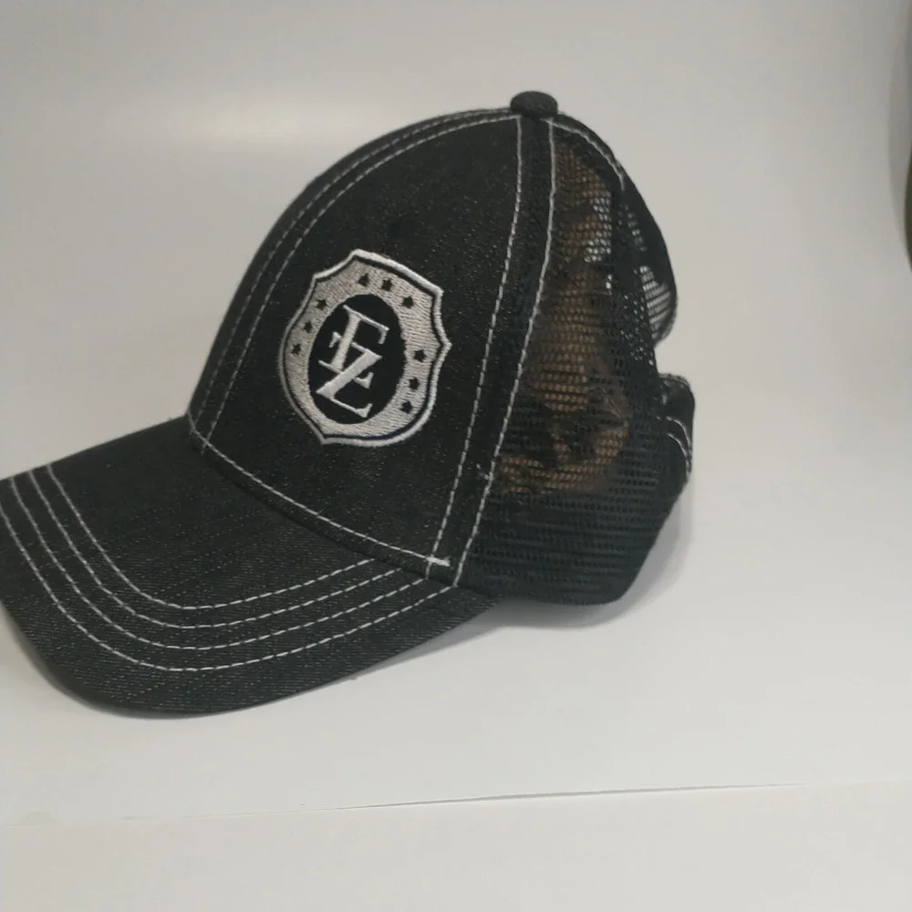 OTTO Mens Black Denim Trucker Hat Mesh Back EZ Shield Patch Adjustable 83-509